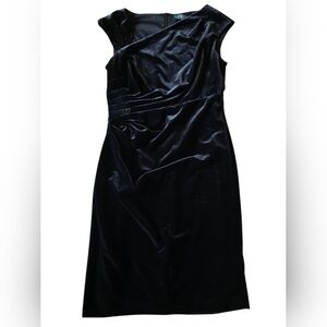 Lauren Ralph Lauren Sleeveless Black Velvety Midi Cocktail Dress Size 8